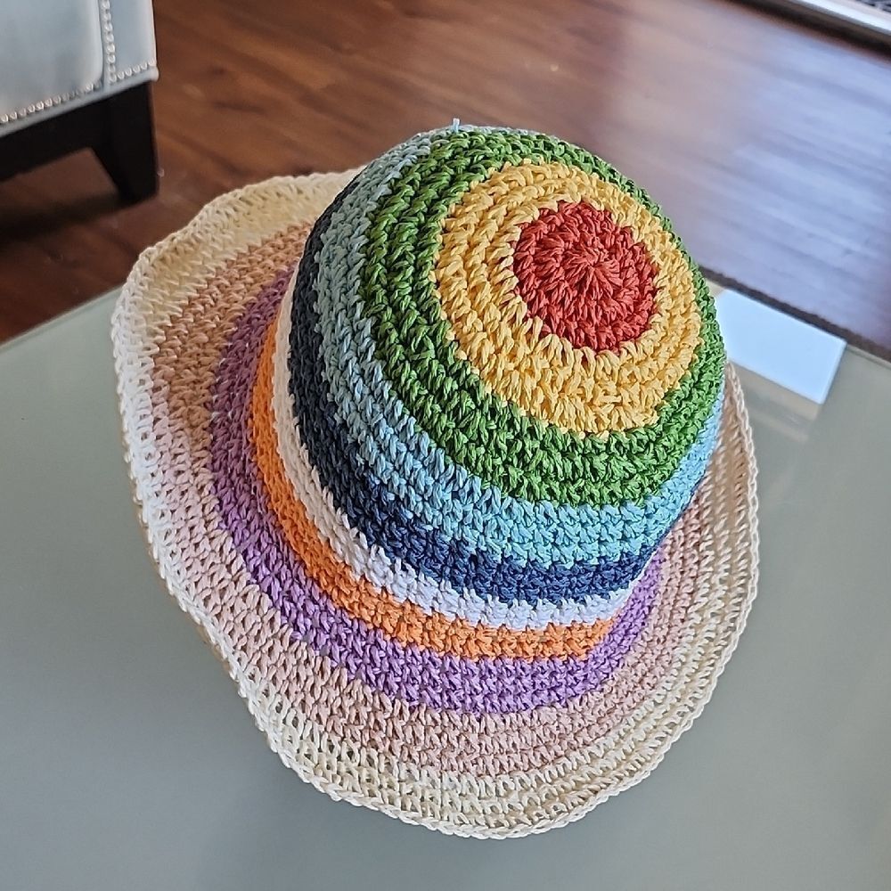 Rainbow Colors Sun Hat Grannycore Cabincore Beachy Vibes Boho Festival